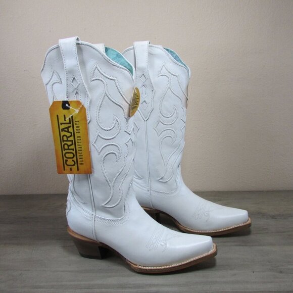 Corral Women's Embroidery Snip Toe Cowboy Boots White Z5046 - Picture 1 of 4